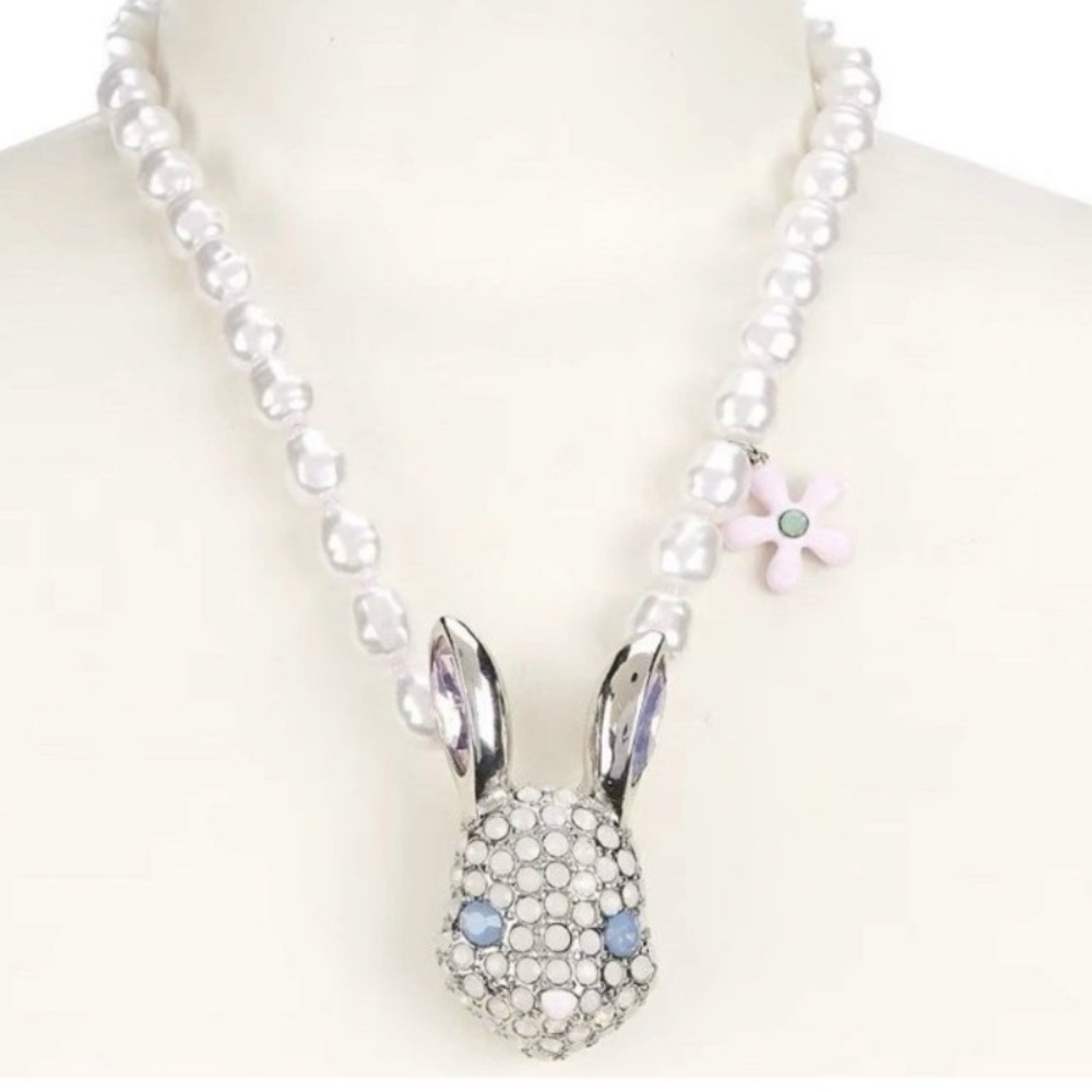 BETSEY JOHNSON Easter Party Spring Bunny Rabbit Pearl Pendant Necklace NEW NWT